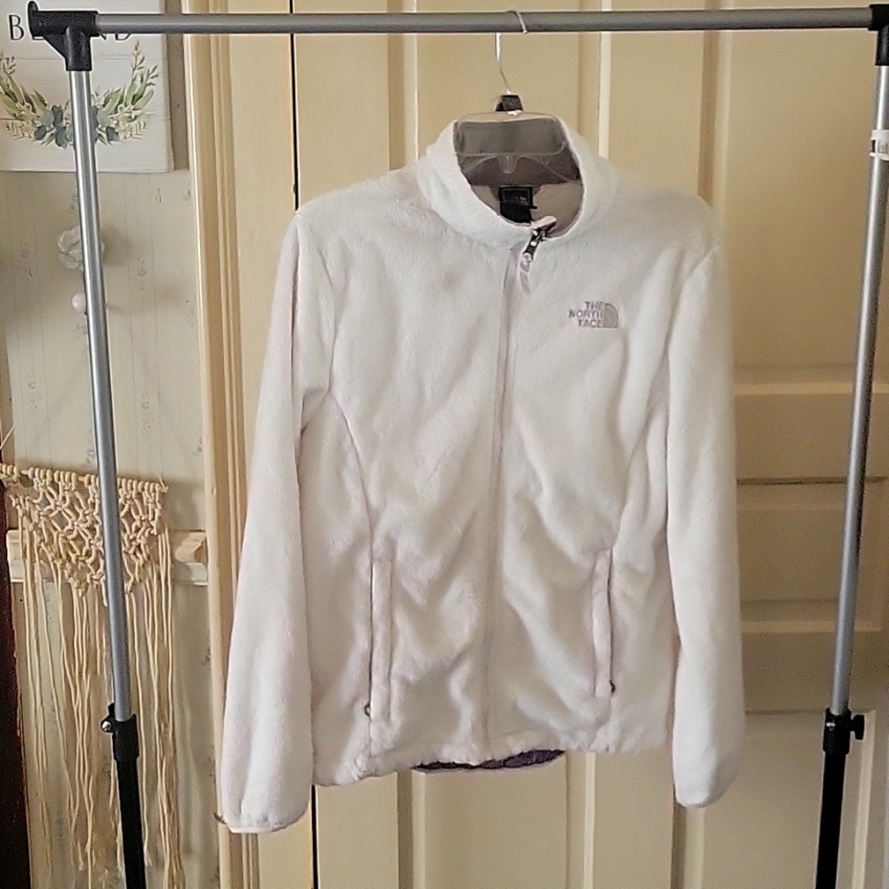 North Face fleece women's white zippered jacket. White with grey trim. Size M
